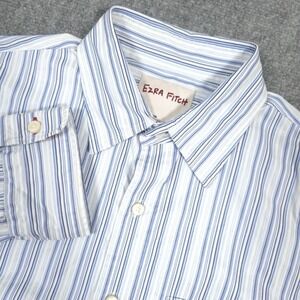 Ezra Fitch Abercrombie Shirt Mens 2XL Blue Striped Button Up Pocket Casual